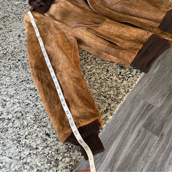 Vintage Richman Genuine Leather Brown Flight Bomber Jacket Faux Fur Collar Sz M - Picture 10 of 10